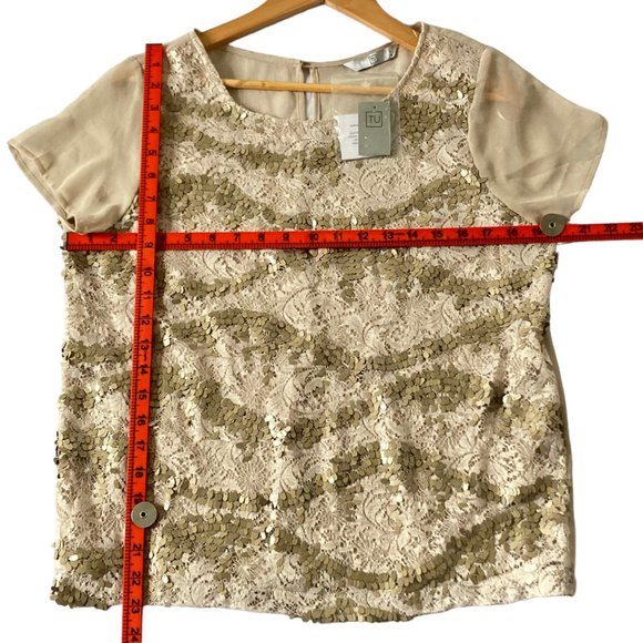 BNWT Tu Women's Cream Beige Sequin Embellished Blouse Size 14 - Picture 3 of 13